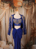 Royal Blue Floral Beads and Zardozi Embroidered Design Satin Party Wear Jacket Style Saree with Stitched Blouse