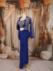 Royal Blue Floral Beads and Zardozi Embroidered Design Satin Party Wear Jacket Style Saree with Stitched Blouse