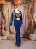Royal Blue Floral Beads and Zardozi Embroidered Design Satin Party Wear Jacket Style Saree with Stitched Blouse
