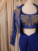 Royal Blue Floral Beads and Zardozi Embroidered Design Satin Party Wear Jacket Style Saree with Stitched Blouse