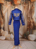 Royal Blue Floral Beads and Zardozi Embroidered Design Satin Party Wear Jacket Style Saree with Stitched Blouse