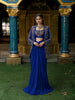 Royal Blue Floral Beads and Zardozi Embroidered Design Satin Party Wear Jacket Style Saree with Stitched Blouse