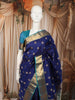 Royal Blue Floral Butta Zari Woven Design Pure Kanchipuram Silk Saree with Contrast Zari Border