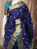 Royal Blue Floral Butta Zari Woven Design Pure Kanchipuram Silk Saree with Contrast Zari Border