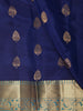 Royal Blue Floral Butta Zari Woven Design Pure Kanchipuram Silk Saree with Contrast Zari Border