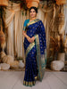 Royal Blue Floral Butta Zari Woven Design Pure Kanchipuram Silk Saree with Contrast Zari Border