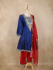Royal Blue Floral Embroidered Silk Cotton Salwar Suit with Dupatta