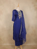 Royal Blue Floral Embroidery Tissue Silk Salwar Suit
