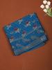 Royal Blue Floral Printed Design Mixed Cotton Casual Saree with Peacock Zari Border