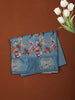 Royal Blue Floral Printed Design Crepe Silk Saree with Cow Motif Border
