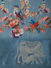 Royal Blue Floral Printed Design Crepe Silk Saree with Cow Motif Border