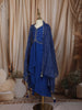Royal Blue Floral Sequins and Beads Embroidered Design Satin Kids Skirt and Top Paired with Dupatta