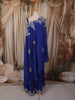 Royal Blue Floral Sequins and Zardozi Embroidered Design Satin Draped Palazzo Suit with Embroidered Hem Border