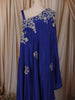 Royal Blue Floral Sequins and Zardozi Embroidered Design Satin Draped Palazzo Suit with Embroidered Hem Border