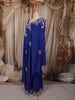 Royal Blue Floral Sequins and Zardozi Embroidered Design Satin Draped Palazzo Suit with Embroidered Hem Border