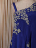 Royal Blue Floral Sequins and Zardozi Embroidered Design Satin Draped Palazzo Suit with Embroidered Hem Border
