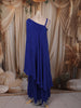 Royal Blue Floral Sequins and Zardozi Embroidered Design Satin Draped Palazzo Suit with Embroidered Hem Border