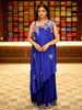 Royal Blue Floral Sequins and Zardozi Embroidered Design Satin Draped Palazzo Suit with Embroidered Hem Border