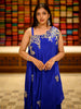 Royal Blue Floral Sequins and Zardozi Embroidered Design Satin Draped Palazzo Suit with Embroidered Hem Border