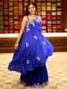 Royal Blue Floral Sequins and Zardozi Embroidered Design Satin Draped Palazzo Suit with Embroidered Hem Border