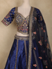 Royal Blue Floral Sequins and Zari Embroidered Design Satin Lehenga with Dupatta