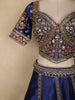 Royal Blue Floral Sequins and Zari Embroidered Design Satin Lehenga with Dupatta