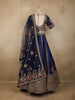 Royal Blue Floral Sequins and Zari Embroidered Design Satin Lehenga with Dupatta