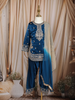 Royal Blue Floral Thread and Sequins Embroidered Design Tissue Silk Kids Palazzo Suit