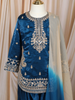 Royal Blue Floral Thread and Sequins Embroidered Design Tissue Silk Kids Palazzo Suit