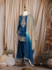 Royal Blue Floral Thread and Sequins Embroidered Design Tissue Silk Kids Palazzo Suit