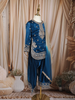 Royal Blue Floral Thread and Sequins Embroidered Design Tissue Silk Kids Palazzo Suit