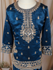 Royal Blue Floral Thread and Sequins Embroidered Design Tissue Silk Kids Palazzo Suit