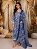 Royal Blue Floral Vine Thread Embroidered Design Cotton Anarkali Suit with Matching Dupatta