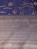 Royal Blue Floral Woven Banarasi Silk Saree With Zari Border