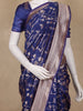 Royal Blue Floral Woven Banarasi Silk Saree With Zari Border