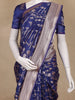 Royal Blue Floral Woven Banarasi Silk Saree With Zari Border