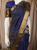 Royal Blue Floral Zari Woven Design Pure Kanchipuram Silk Saree with Matching Zari Border