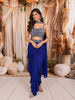 Royal Blue Geometric Mirror Embroidered Design Satin Indo-Western Palazzo Suit with Matching Choker Dupatta