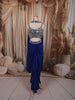 Royal Blue Geometric Mirror Embroidered Design Satin Indo-Western Palazzo Suit with Matching Choker Dupatta