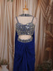 Royal Blue Geometric Mirror Embroidered Design Satin Indo-Western Palazzo Suit with Matching Choker Dupatta