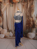 Royal Blue Geometric Mirror Embroidered Design Satin Indo-Western Palazzo Suit with Matching Choker Dupatta