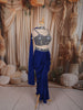 Royal Blue Geometric Mirror Embroidered Design Satin Indo-Western Palazzo Suit with Matching Choker Dupatta