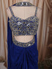 Royal Blue Geometric Mirror Embroidered Design Satin Indo-Western Palazzo Suit with Matching Choker Dupatta