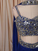 Royal Blue Geometric Mirror Embroidered Design Satin Indo-Western Palazzo Suit with Matching Choker Dupatta