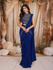 Royal Blue Gold Beads Embroidered Design Satin Ready to Wear Party Wear Saree with Designer Blouse