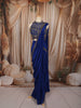 Royal Blue Gold Beads Embroidered Design Satin Ready to Wear Party Wear Saree with Designer Blouse