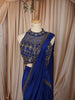 Royal Blue Gold Beads Embroidered Design Satin Ready to Wear Party Wear Saree with Designer Blouse