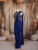 Royal Blue Gold Beads Embroidered Design Satin Ready to Wear Party Wear Saree with Designer Blouse