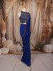 Royal Blue Gold Beads Embroidered Design Satin Ready to Wear Party Wear Saree with Designer Blouse