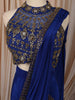 Royal Blue Gold Beads Embroidered Design Satin Ready to Wear Party Wear Saree with Designer Blouse